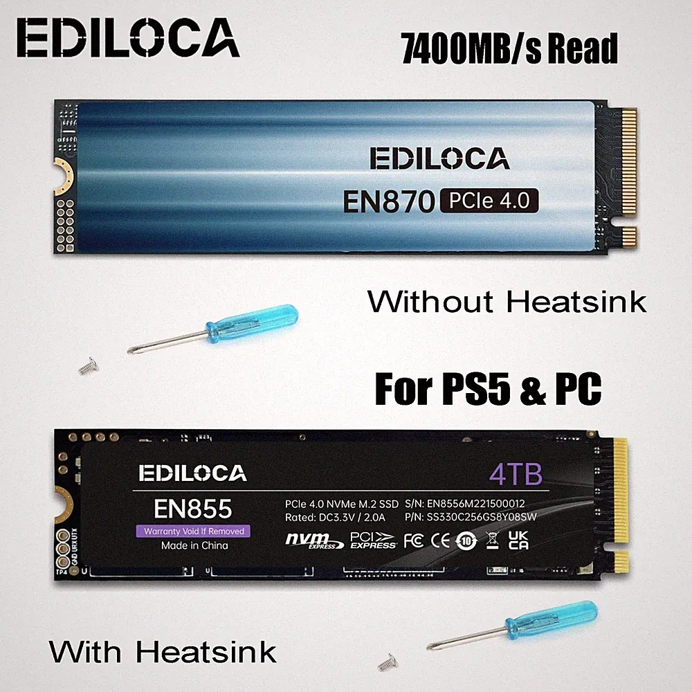 Ediloca M.2 NVMe SSD 1TB 2TB 4TB PCIe 4.0 PS5 SSD Hard Drive with Heatsink lot