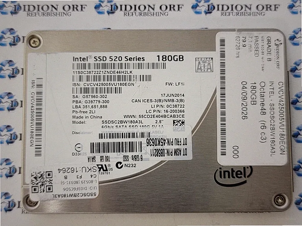 INTEL 520 SERIES 180GB 2.5" SATA SSD SSDSC2BW180A3L, Grade B, SKU 16264