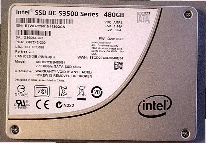 INTEL SSD DC S3500 Series 480 GB 2.5" 6Gb/s SATA SSD - Open Box, Checked Grade A