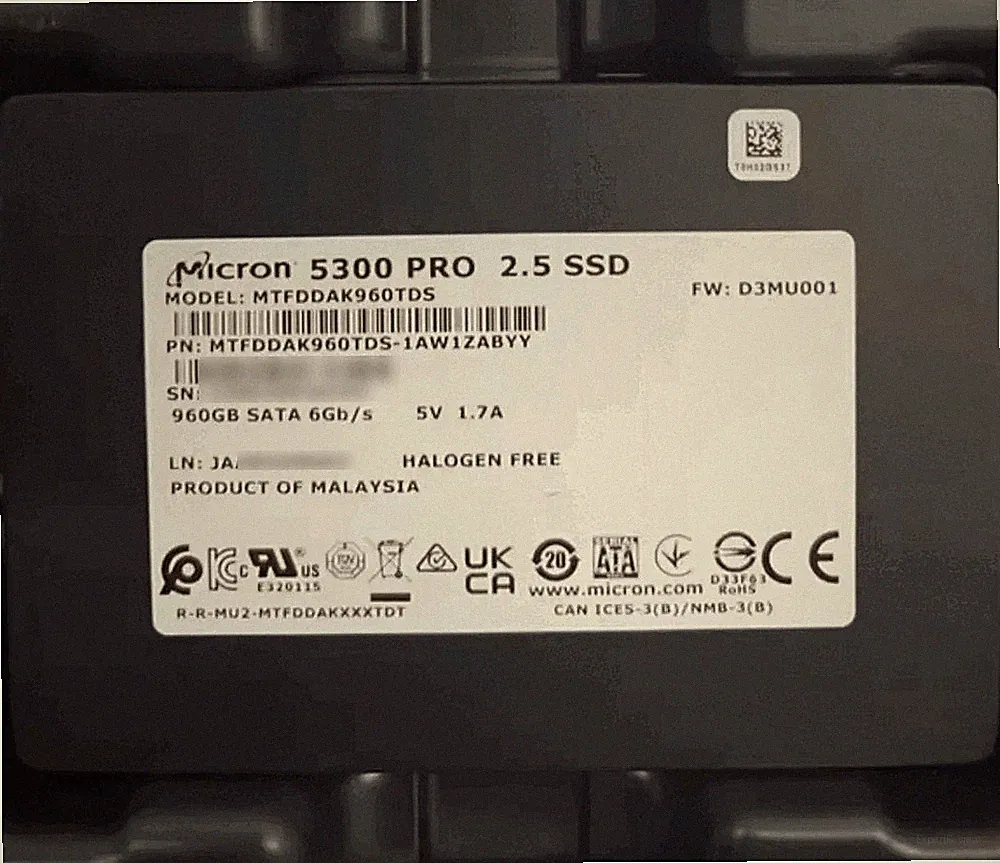 Micron 5300 Pro 2.5" 960G SATA SSD MTFDDAK960TDS-1AW1ZABYY 100% Health