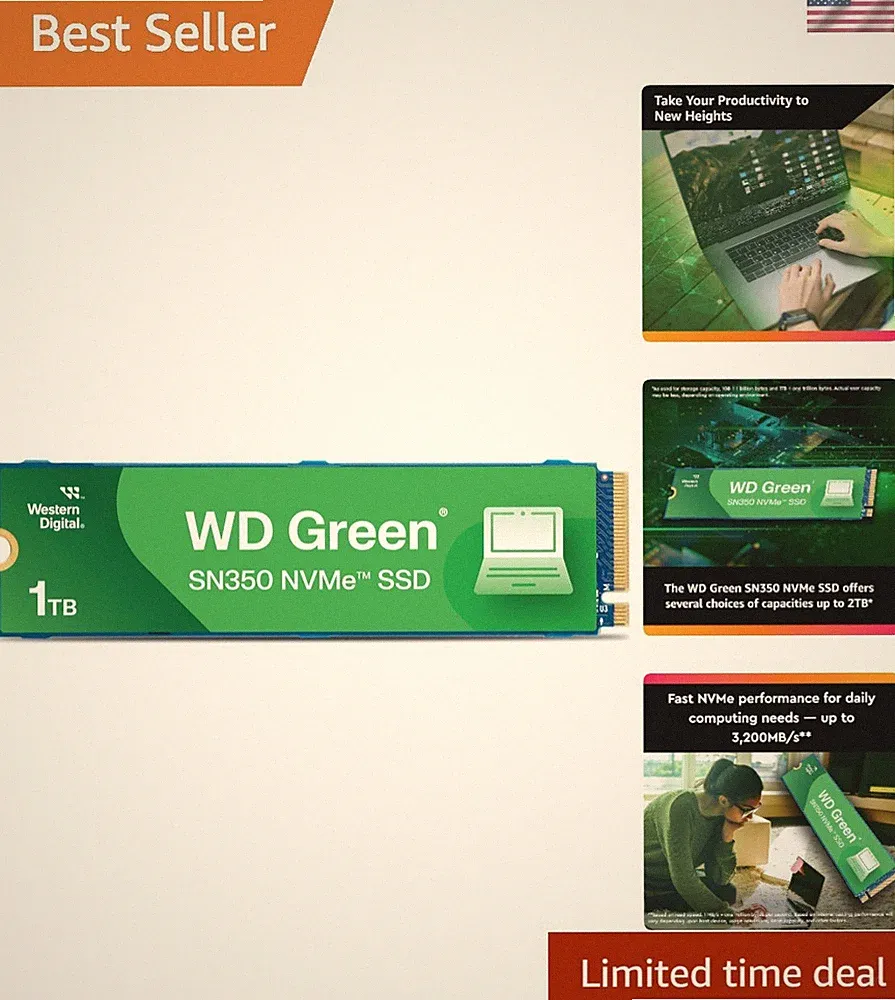 Revitalize Your Computer with 1TB WD Green SN350 NVMe SSD - Ultra-Fast 3200 MB/s