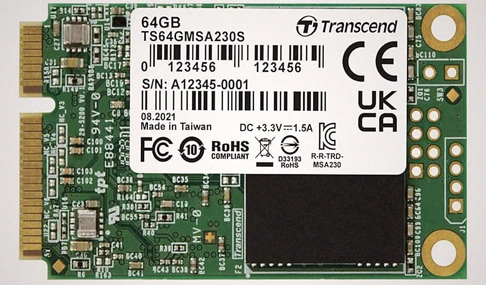 Transcend MSA230S 64 GB SATA III 6 Gb/s mSATA Internal Solid State Drive (SSD) 3