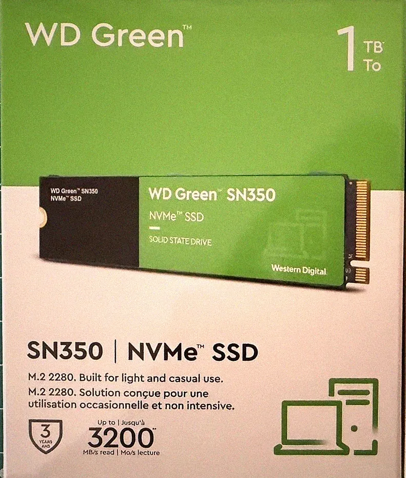 Western Digital 1TB Green SN350 NVMe Internal SSD, QLC - WDS100T3G0C-00AZL0